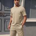 Aiyino Mens 2-Piece T-Shirt & Shorts Set Casual Track Suit for Summer | Relaxed Fit for Gym, Running, Travel or Lounging. (Beige, XL)