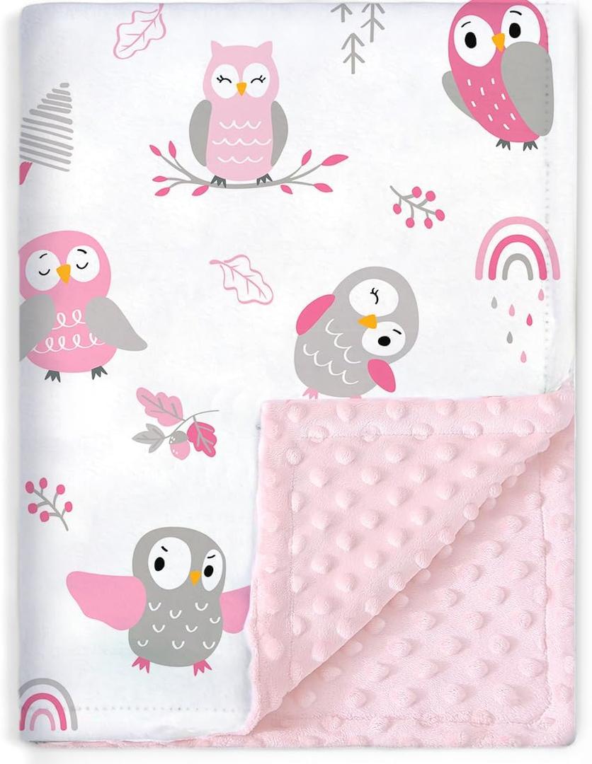 BORITAR Baby Blanket for Boys Girls Soft Plush Minky Fabric with Dotted Backing, Lovely Animal Owl Design Blanket for Toddler Newborn 30 x 40 Inch(75x100cm)