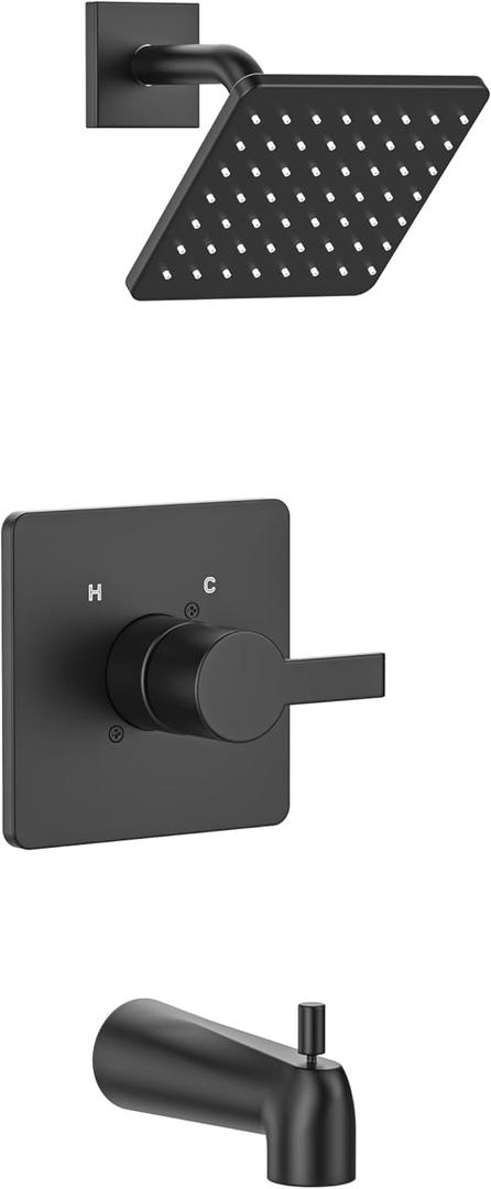 Replacement for Delta 13/14 Series Shower Trim Kit, Compatible with Delta R10000 Valve Tub Shower Faucet Set, Black Shower Head and Handle Set, Classics Black (Cartridge and Valve Not Included)