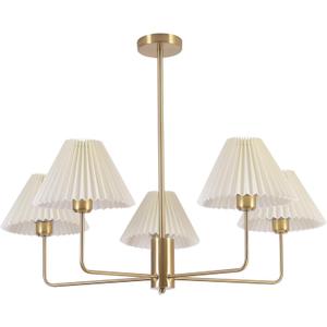 KCO Lighting 5-Lights White Pleated Fabric Pendant Light Mid Century Modern Brushed Gold Sputnik Chandelier Traditional Dining Living Room Chandelier Above Dining Table