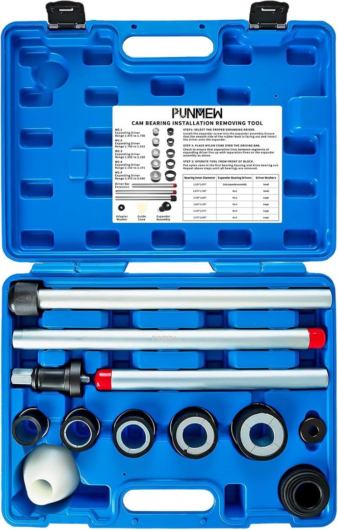 Cam Bearing Removal and Installation Tool Set Camshaft Bearing Tool Kit with 1-1/8 to 2-2/3 Inch Adapters for Most Domestic and Imported Vehicles