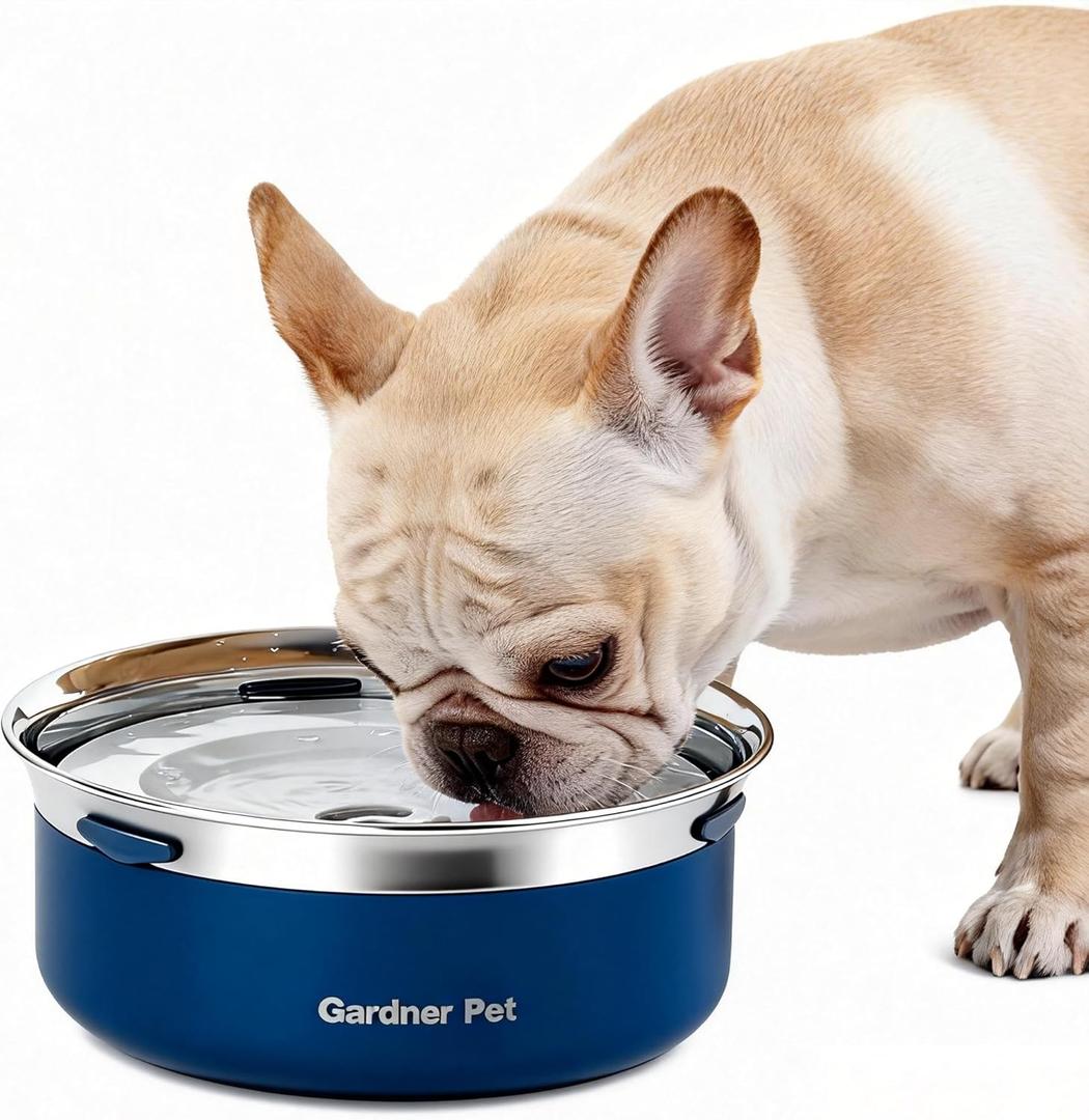 Gardner Pet Slow Water Bowl for Dogs  No Spill, Anti-Splash Floating Plate Design, Slows Drinking to Reduce Mess, Keeps Water Clean & Floors Dry, 2L (Blue)