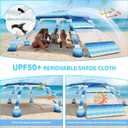 Beach Cabana with 6-Corner, 8'8' UPF50+ Beach Canopy, Adjustable Height Beach Tent Sun Shelter, Cool Cabana Beach Tent with Removable Side Wall, Beach Shade for Garden, Camping (Blue White Stripes)