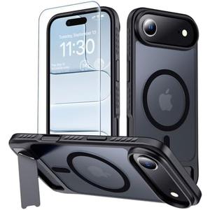 Pack of 2 MOZOTER for iPhone Air Case with Kickstand,[Compatible with MagSafe] [12FT Military Grade Protection] Slim Translucent Matte Shockproof Phone Case,6.5",Black