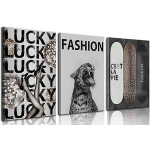 Trendy Leopard Canvas Wall Art Fashion Cheetah Lucky Skateboard Wall Decor Pictures Funky Vintage Preppy Luxury Aesthetic Posters Prints for Girly Bedroom Apartment Dorm Decoration 16x24in
