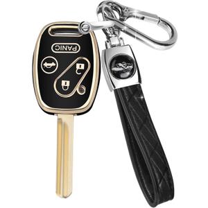 for Honda Key Fob Cover with Keychain, Car Key Case Shell Protector for Honda Accord 2003-2012 | Civic 2006-2013 | Pilot 2005-2015 CRV CRZ Fit Odyssey 4 Buttons Smart Remote Control, Black