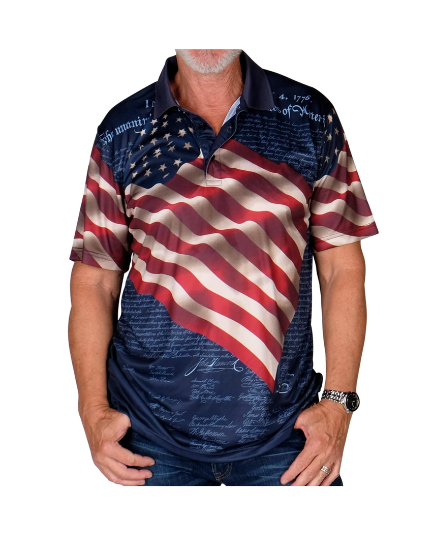 TheFlagshirt Men's Patriotic Performance Golf American Flag Classic Fit Polo Shirt, Large