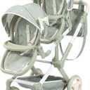 Bayer Design: Doll Pram Xeo Twin - Green & Flowers - Push Stroller, Adjustable Seats & Handle, Foldable, Handbag, Toy Seats 2 Dolls Up to 18", Kids 3+