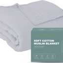 Cosy Family 4 Layer Muslin Bed Blanket - Breathable and Lightweight Gauze Boho Blanket for Spring, Soft 100% Cotton Muslin, Slate, 80x90 Inches