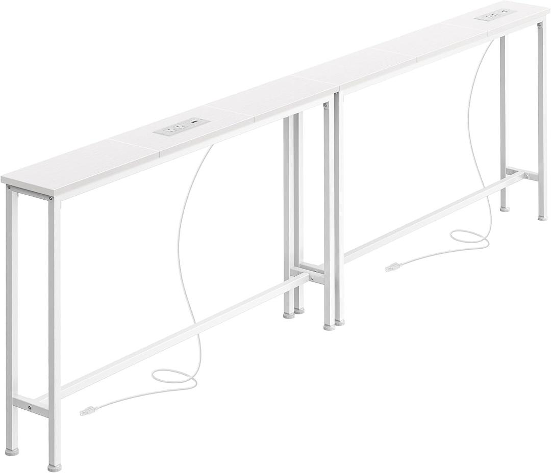 SUPERJARE 5.7 Inch Narrow Console Table with Outlet, Sofa Tables, Total Length 78.8'', Behind Couch Table, Long Entryway Tables with Charging Station, for Living Room, White, 5.7''D x 78.7''W x 29.7''H