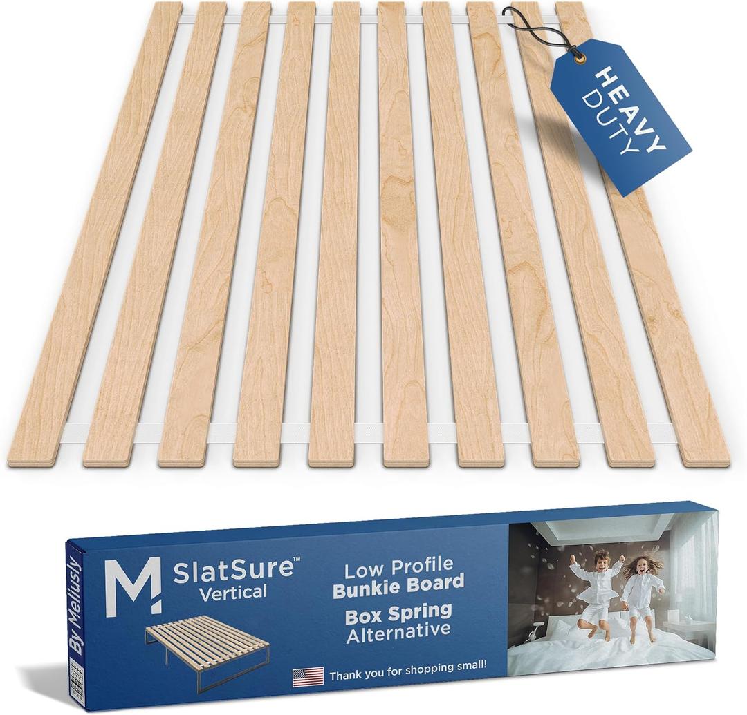 Meliusly SlatSure Full Size Bunkie Board  Heavy Duty Vertical Bed Slats & Foldable Wooden Support Board for Sagging Mattress or Platform Bed Frame, Box Spring Alternative and Replacement