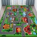 Kids Carpet Playmat Rug 78.7"x59", Car Rug for Kids Cars, Non-Slip Town City Road Map Kids Rug for Playroom Bedroom Boys, Kids Cars Road Rugs, Track Carpets (78.7X59Inch,Green)