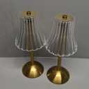 Cordless Touch Table Lamp, 3500mAh LED Rechargeable Small Dask Lamp, 3 Colors Dimmable Battery Operated Crysta Lamp for Bedroom Restaurant Kitchen Home Decor, Gold 2pc