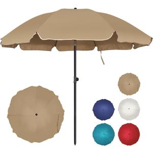 Blissun 6.5ft Patio Umbrella with Push Button Tilt & Height Adjustable, UV50+ Sun Protection with Sturdy Fiberglass Ribs & Iron Pole, Market Umbrella for Outdoor Table Garden Backyard Beach, Tan