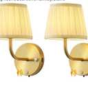 PUSU Motion Sensor Gold H9.6 inch Small Wall Sconces Set of 2, LED Cordless Rechargeable 5200mAh Battery Operated Fabric Wall Lamps with Remote, Lighting for Living Room, Bedroom, Hallway, Stairs
