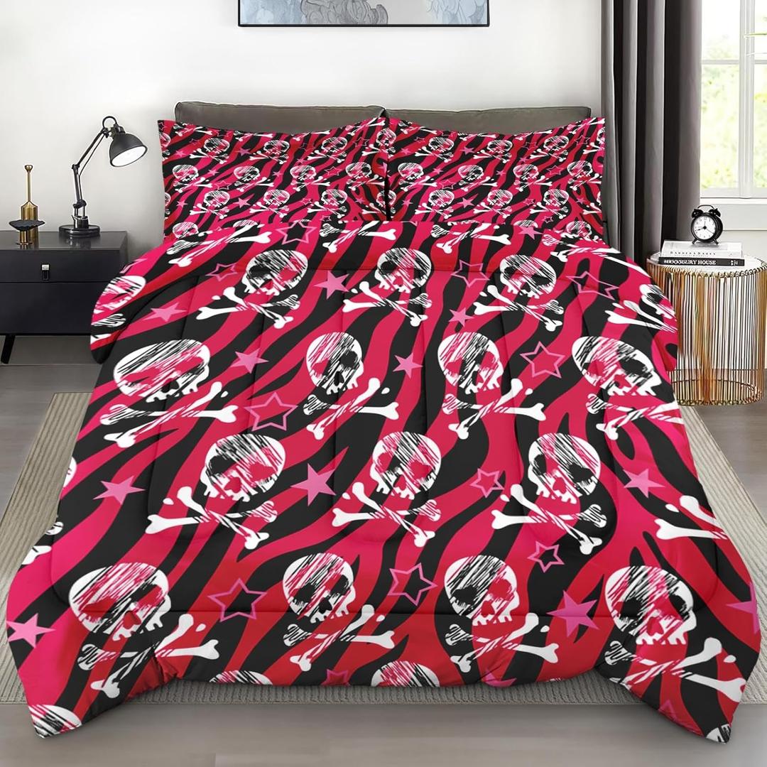 Comforter Set Twin Size, Zebra Skull Rock Soft 2 Pcs Bedding for Kids and Adults, Animal Roll Pink Comforter Set with Pillowcase, for Bedroom Bed Decor
