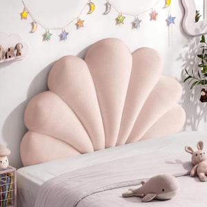 Queen Size Seashell Headboard Cushion, Soft PP Cotton Filled Upholstered Shell Headboard Pillow, Aesthetic Scalloped Wall Panel Free Standing, Coastal Decor for Teen Grils Bedroom (Pink)