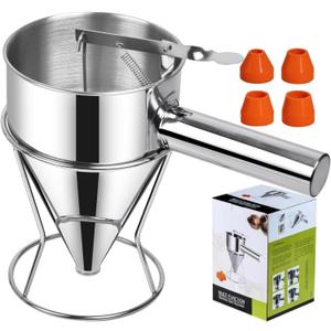 Multi-Caliber Pancake Batter Dispenser, Stainless Steel Funnel Cake Dispenser, Piston Funnel Cake Maker for Pancakes, Cupcakes,Crepes,Muffin,Waffles, Chocolate Balls (600)