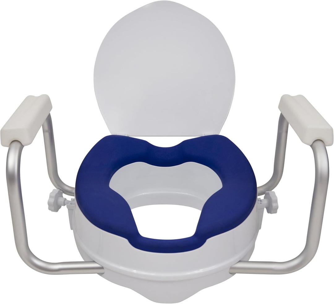 AltiCare 5" Non-Slip Raised Toilet Seat with Contoured Embedded Seat & Adjustable Armrests for Elongated Toilets