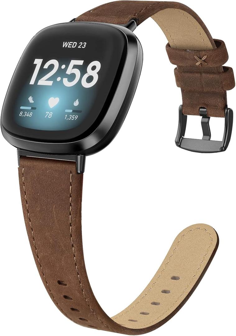 EDIMENS Leather Bands Compatible for Fitbit Versa 3 / Fitbit Versa 4 / Fitbit Sense for Women Men, Genuine Leather Bands Replacement Wristbands Straps Compatible with Versa 3 / Versa 4 / Sense (Small 5.7"-7.8", Maroon)