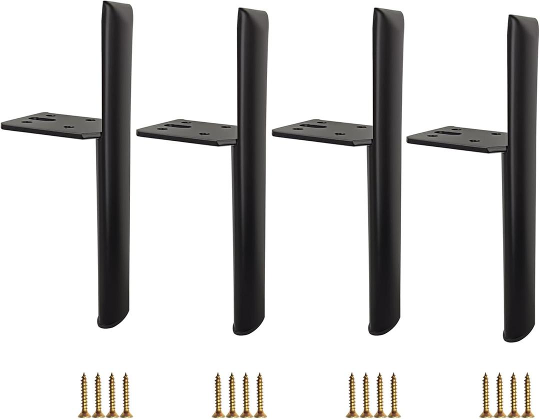 Furniture Legs with Mounting Screws,6 inch Legs Black Metal, Set of 4 for Sofa Side Table Coffee Table (Black, 6 inch)