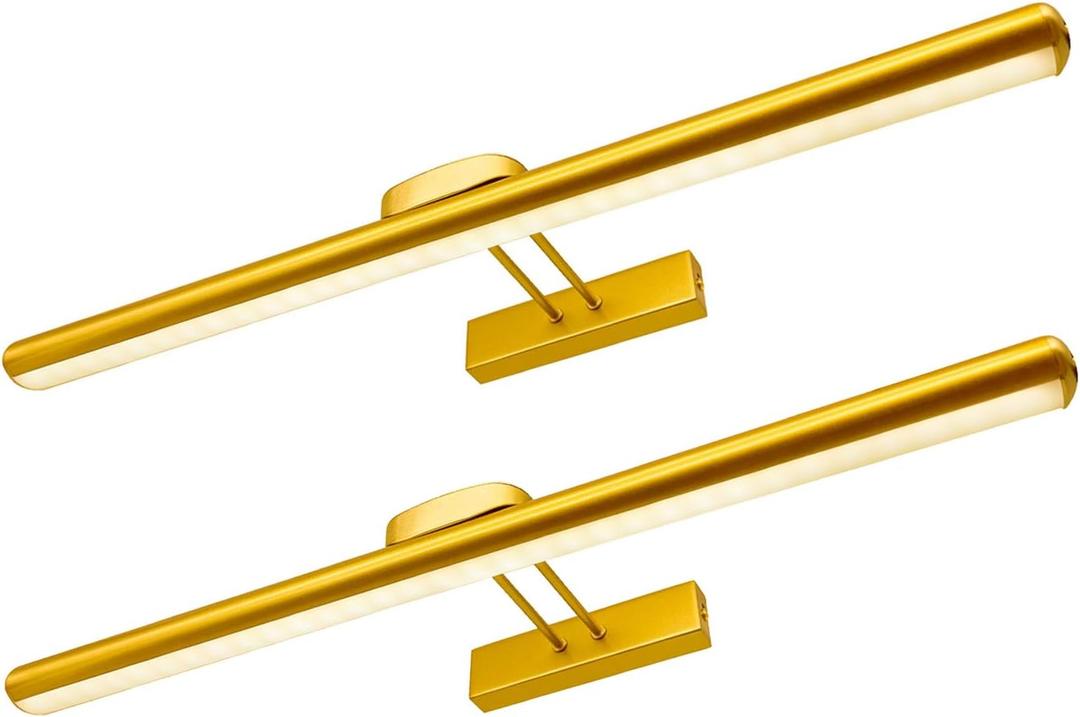 24.4" Wireless Picture Lights, Rechargeable Battery Art Display Light with Remote Control, Dimmable/Timer Off Dartboard Light, 3 Lighting Modes Full Metal Painting Display Lights (Gold-2Pack)