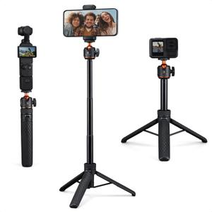 K&F CONCEPT 25.6'' Mini Selfie Stick Tripod Stand, 5 Levels 360 Ball Head Pocket Tripod with Cold Shoe, Small Tripod Compatible with DJI Osmo Pocket 4/3 Action 5 Pro GoPro Hero13 Smartphone.