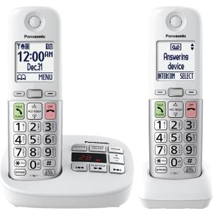 Panasonic Cordless Phone, Easy to Use with Large Display and Big Buttons, Flashing Favorites Key, Built in Flashlight, Call Block, Volume Boost, Talking Caller ID, 2 Cordless Handsets - KX-TGU432W (White)