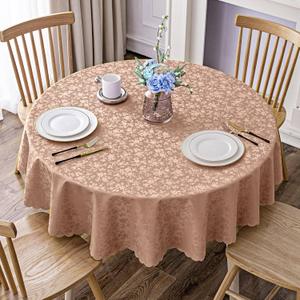Smiry Round Table Cloth, Waterproof Heavy Duty Vinyl Tablecloths, Wipeable Washable Table Cover for Kitchen and Dining Room (Tan, 60" Round)