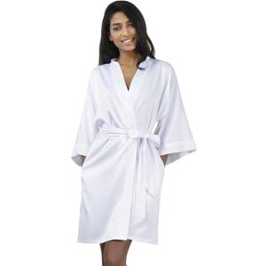 SIORO Women's Satin Robe, Short Bathrobe with V-Neck, 3/4 Sleeves Robe for Bride & Bridesmaids, Wedding Party Sleepwear (XX-Large, White)