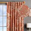 Maison d' Hermine Curtains for Living Room 100% Cotton 124 inch Length One Panel Light Filtering Curtains for Windows with Rod and Loop Pockets (Kashmir Paisley - Tomato, 50" W x 124" L)