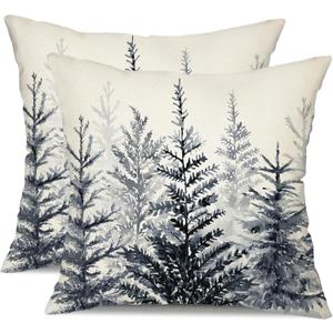 DFXSZ Christmas Pillow Covers 16x16 inch Set of 2 Watercolor Blue Grey Christmas Tree Decorative White Throw Pillow Covers Winter Famliy Decoration for Home Couch TH-30B16HUI