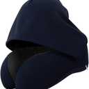 Neck Pillow with Blackout Hood, Travel Pillow for Airplane, Ergonomic Memory Foam, Adjustable Buckle Strap, Breathable & Detachable Modal Cotton Pillowcase, Ideal for Traveling, Office Naps