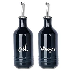 HAOTOP Farmhouse Ceramic Oil and Vinegar Dispenser Bottle Set, Perfect for Storage of Oil and Vinegar,15 oz (Navy)
