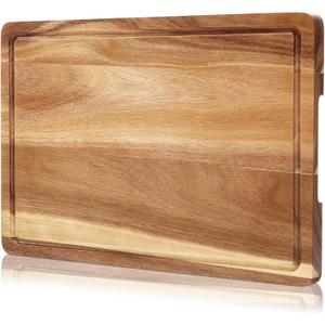 GarveeHome 18'' x 12'' Acacia Wood Cutting Board, 1'' Thick Chopping Board with Deep Juice Groove and Back Inner Handles, Kitchen Butcher Block Cutting Board for Meat, Vegetables and Fruit