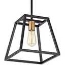 ACLand Industrial 1-Light Pendant Light Fixture Farmhouse Kitchen Island Ceiling Hanging Lighting with Metal Frame in Matte Black and Polished Brass Finish for Living & Bedroom, Corridor