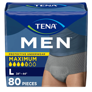 TENA Protective Incontinence Underwear for Men, Maximum Absorbency, Disposable Men's Underwear, Large, Grey, 80 Count