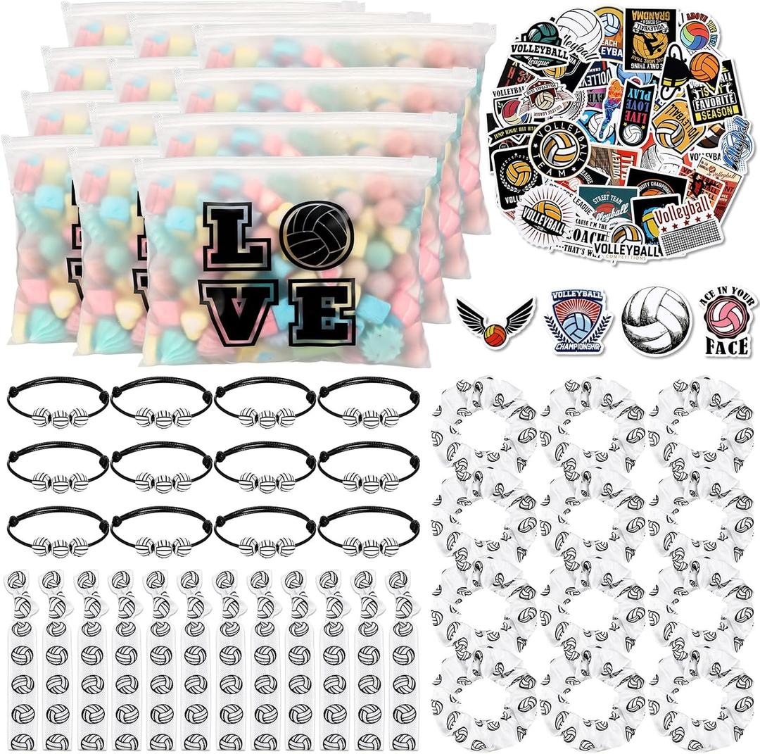 190 Pcs Volleyball Party Favors Volleyball Team Gifts for Women Include Goodie Makeup Bags Bracelet Hair Bands Hair Ties Stickers for Sport Lovers Birthday Party Decoration