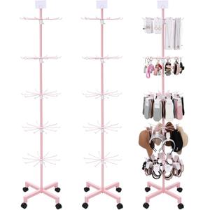 Ripeng 2 Pcs 5-tier Rotating Retail Display Stand Display Rack for Earring Keychains Jewelry Vendor Events and Stores Movable Adjustable Shop Spinner Pink Ornament Holder
