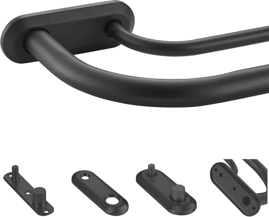 Double Curtain Rod for Windows 84 to 134 Inch,Adjustable Black Wrap Around Curtain Rod with Aluminum Double-deck Finials and Brackets,1"Front and 5/8" Back Blackout Curtain Rod