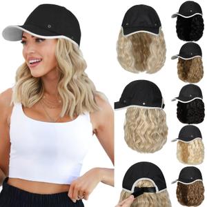 Qlenkay Waterproof Baseball Cap Attached with Curly Wavy Bob Hair Soft Crown Adjustable Quick Dry Hat Wig 14in Short Synthetic Hairpiece for Women Bleach Blonde