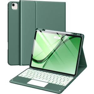 Harvopu for iPad Air 13 Inch & Pro 12.9 Case with Keyboard - Multi-Touch Trackpad, 7 Colors Backlit, Detachable Keyboard Cover for iPad Pro 12.9 (6th, 5th, 4th, 3rd gen), Air 13 M4/M3/M2,Pine Green