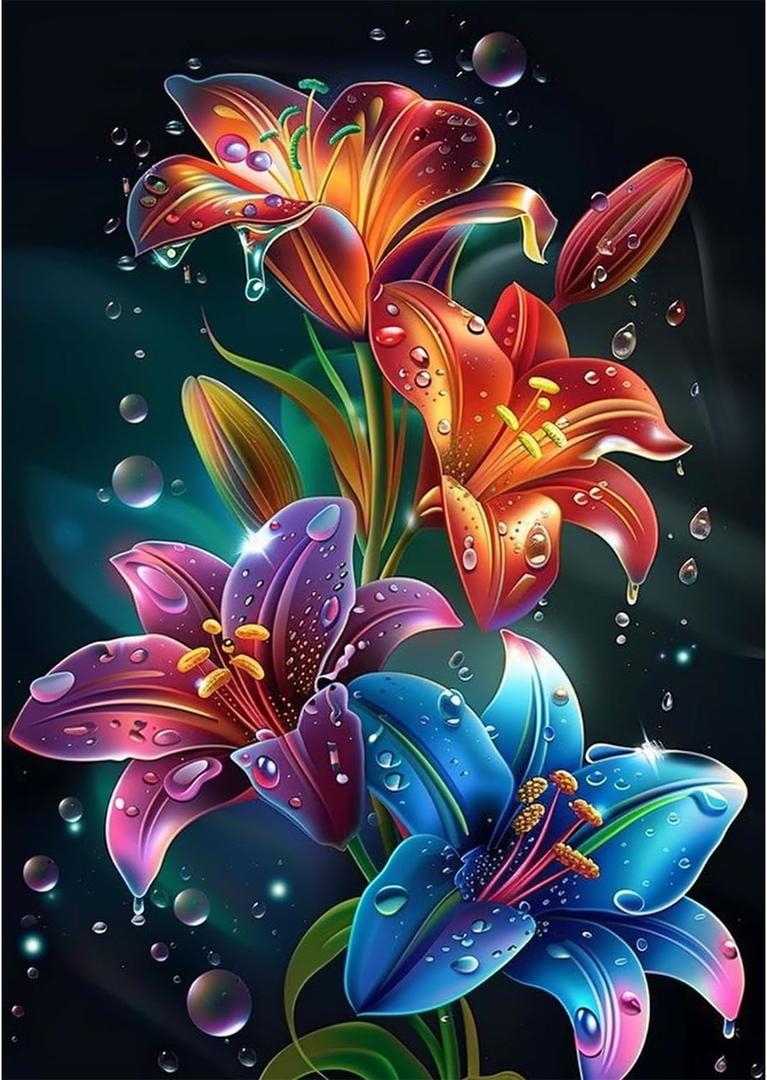 Lily Flowers Diamond Art Kits for Adults, Easy Crafts 5D Diamond Painting Dot Kit for Adult Beginners, Plant Flower DIY Round Dots Full Drill Diamonds Paintings Arts for Home Wall Decor Gifts 12X16 In