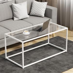 Coffee Table Glass Center Table,Modern Minimalist Coffee Table for Living Room,Tempered Glass-top with Sturdy Metal Frame, Easy Assembly,39.4 x 18.9 x 17.7 Inches,White