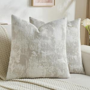 FUTEI Pack of 2 Faux Cashmere Jacquard Throw Pillow Covers 18x18 Inch Soft Marble Pattern Vintage Decorative Cushion Case Modern Farmhouse Accent for Couch Bed Living Room, Beige White