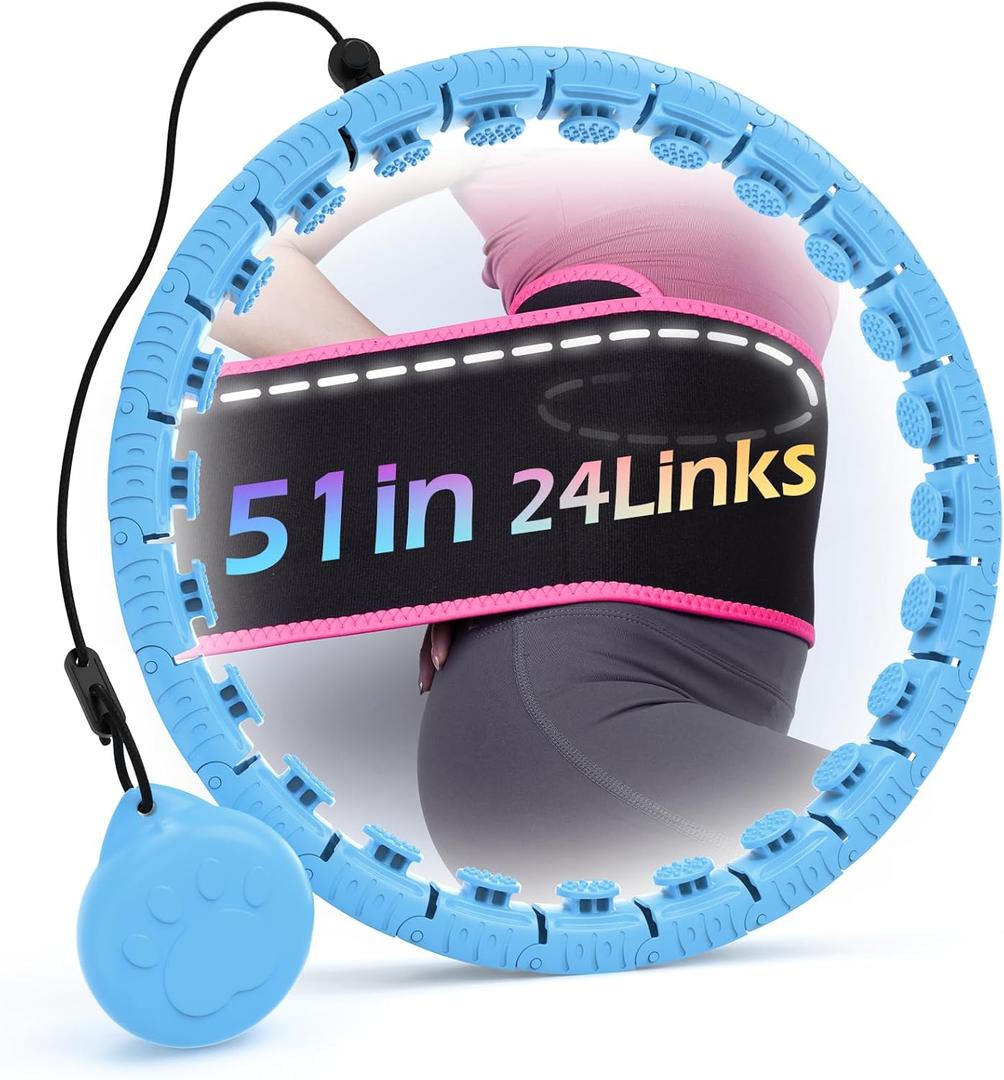 Weighted Hula Circle for Adults Weight Loss, Infinity Fitness Hoop Plus Size 51 Inch with Sweat Belt, Include 27 Detachable Links and Waist Trainer for Women