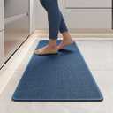 YDKGL Kitchen Mats for Floor, Super Absorbent Kitchen Rugs Non Slip Washable, Soft Imitation Linen Braided Kitchen Runner Rug, Standing Mat Sink Mat, Easy to Clean, Blue 17x47