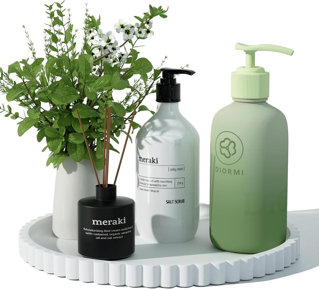 Silicone Bathroom Countertop and Vanity Tray-10 Inch Round Silicone Bathroom Tray, Modern Bathroom Decor, Coffee Table Decor, Decorative Tray for Candle, Perfume, Plants (White)