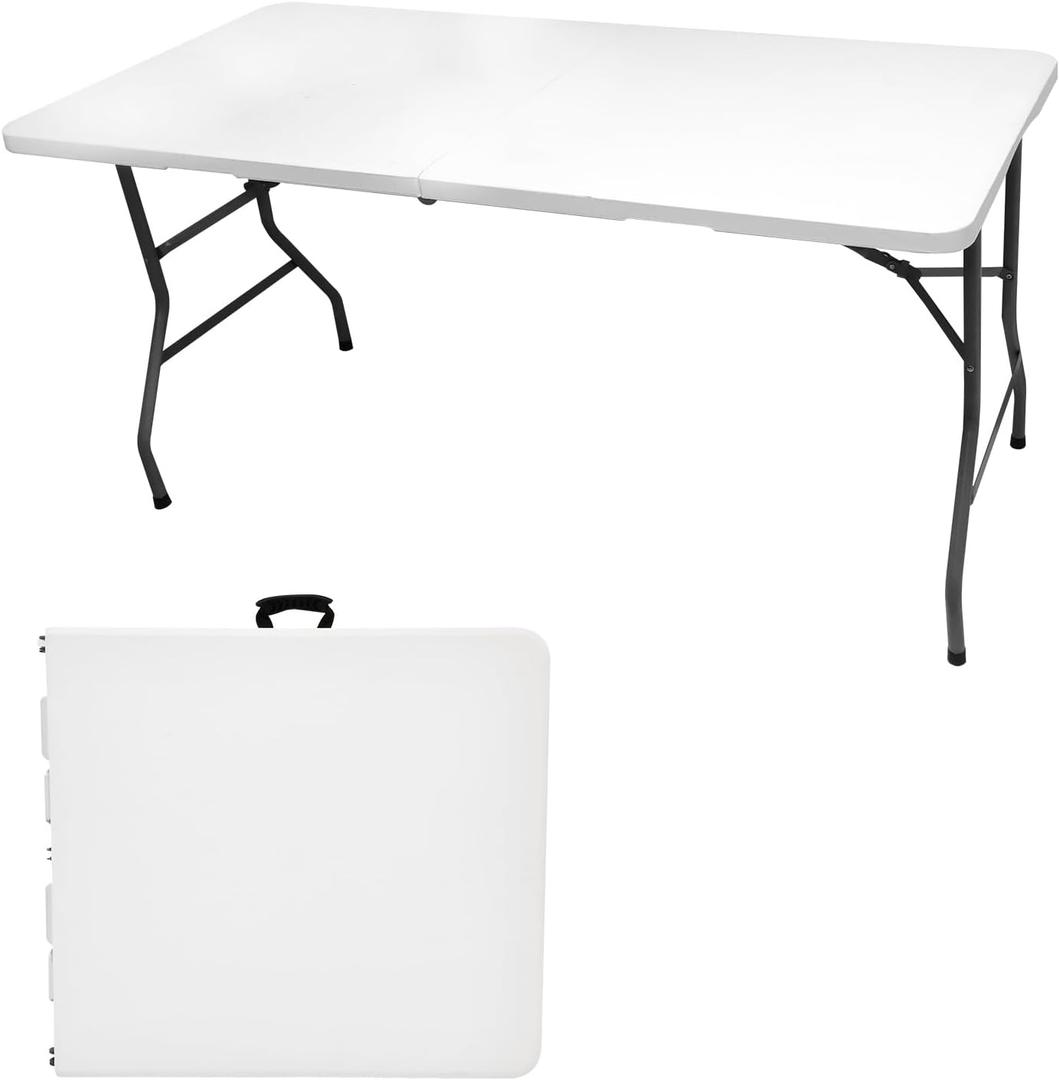 Folding Table 5ft, Plastic Heavy Duty Fold in Half Table Portable Height Adjustable with HDPE Top for Indoor Outdoor Dining Camping Picnic Party