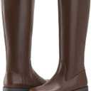 Shoe'N Tale Knee High Boots for Women Block Low Heel Stretchy Square Toe with Side Zipper Fall and Winter Fashion Comfortable Boots (Brown)